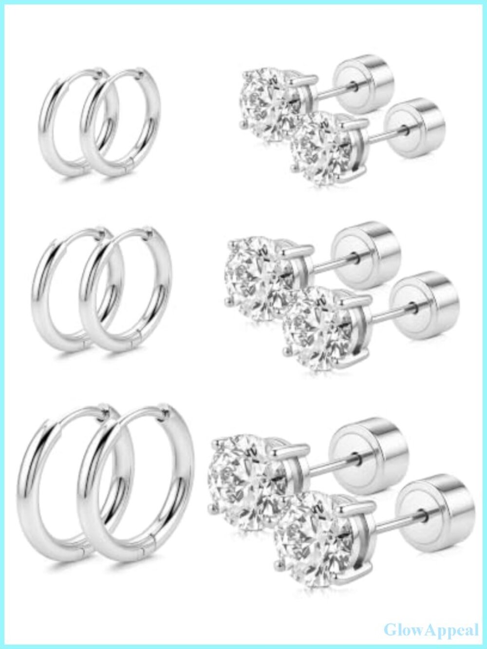Hypoallergenic Surgical Steel CZ Studs & Hoops Set